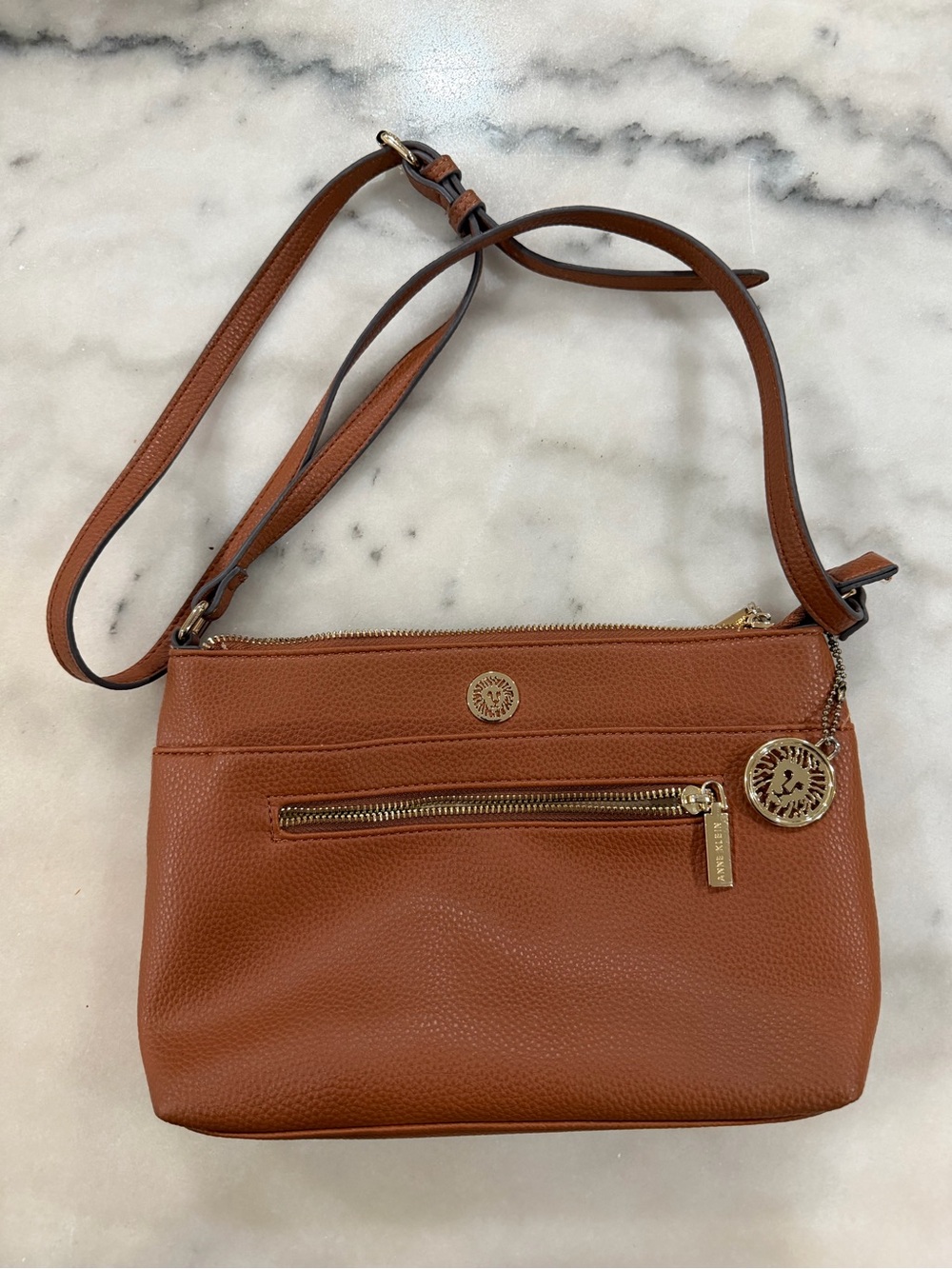 Anne Klein Leather Crossbody Bag in Brown - Classic Women's Shoulder Bag